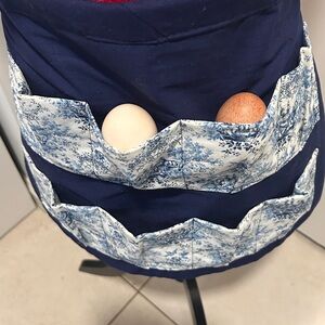 Handmade Blue Toile and Navy Chicken Egg Gathering Apron